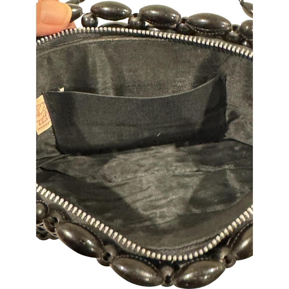 Chunky Black Beaded Vintage Handbag Made in Hong Kong - Picture 5 of 6